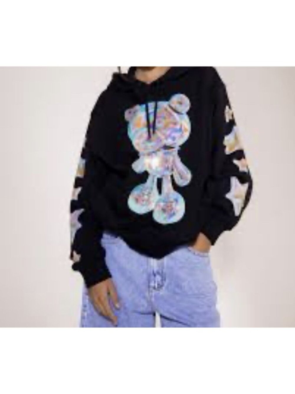 Teddy Fresh Hoodie Mens S Irridescent Bear Graphic Embroidered Streetwear